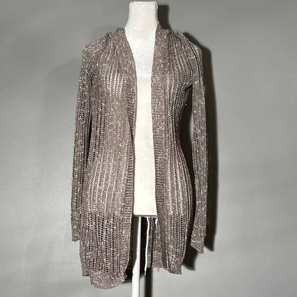 Full Tilt Purple and White Cardigan Sweater with Hood, Size Medium